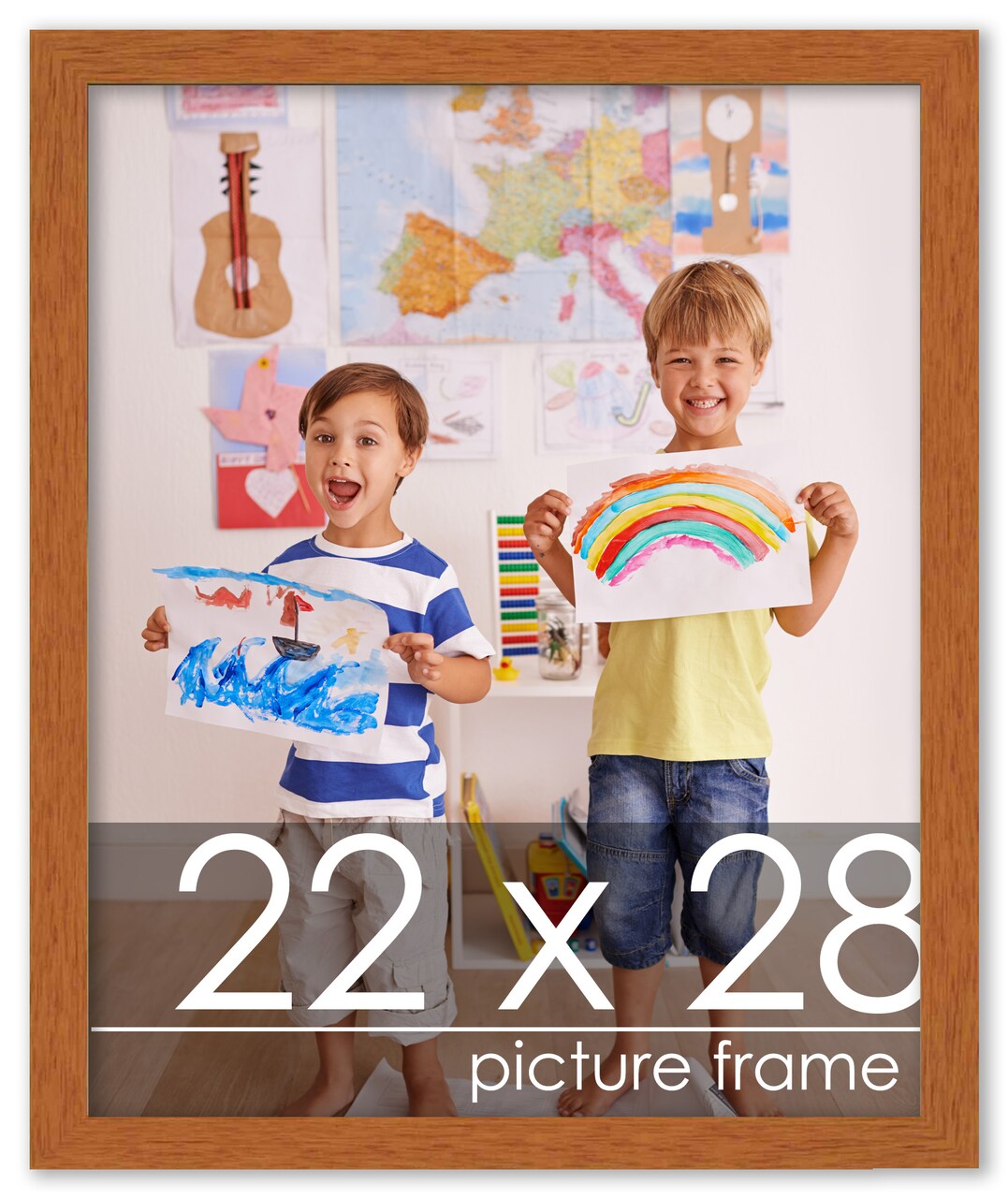 Slim Profile Brown Picture Frame - UV Acrylic, Foam Board Backing, Hanging Hardware